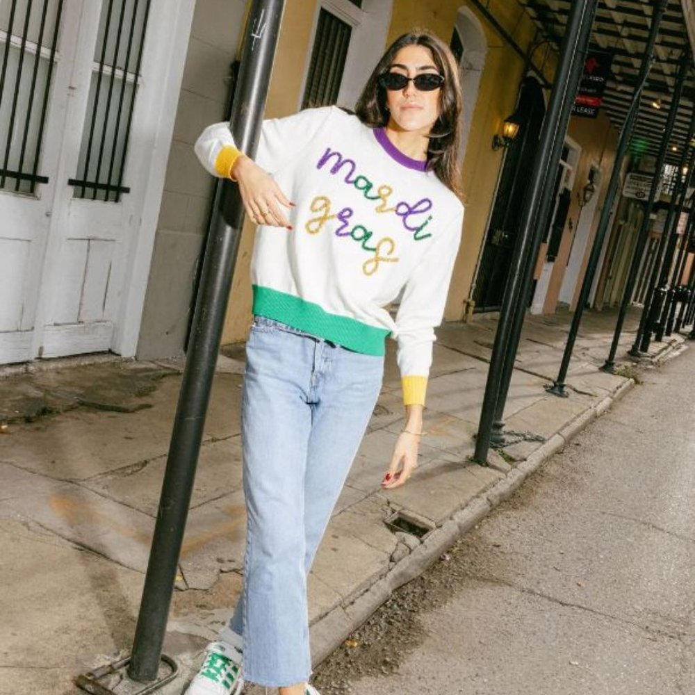 Mardi Gras Glitter Script Sweater